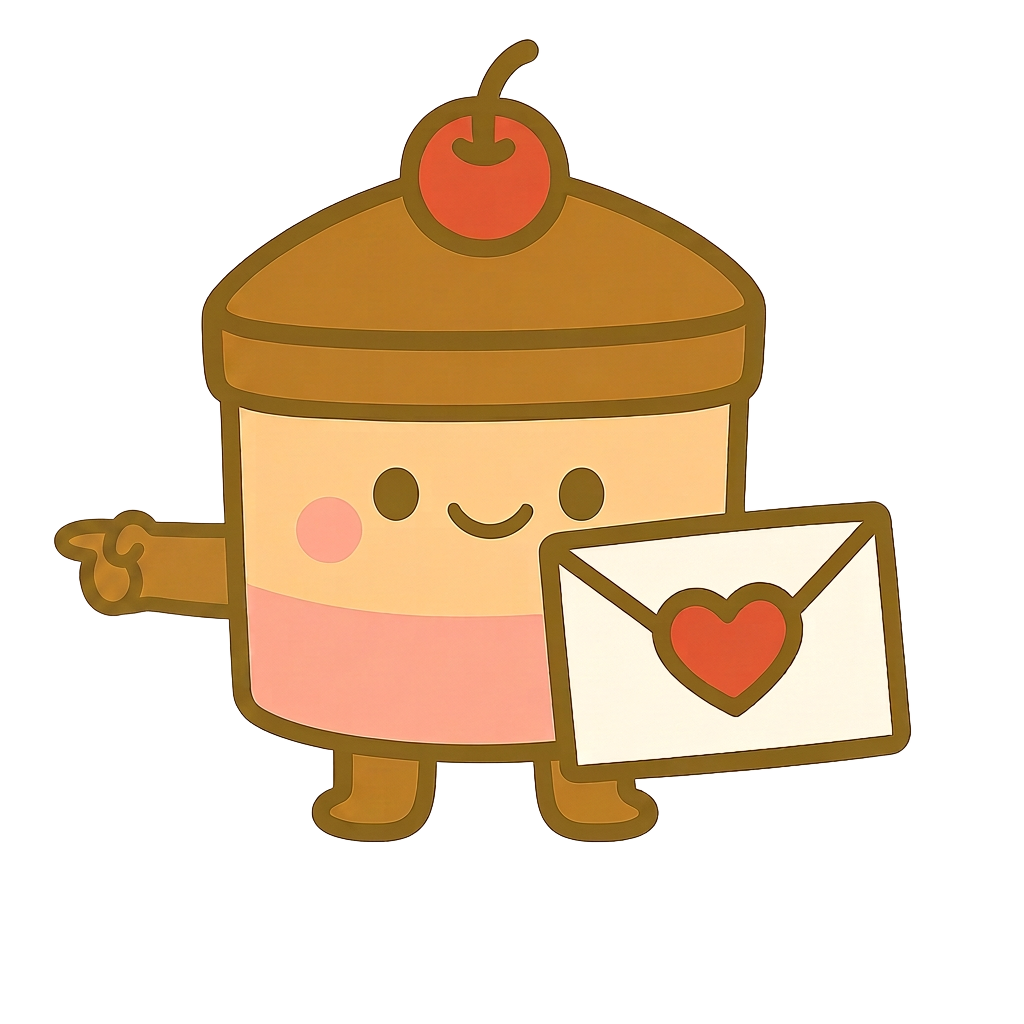 Cakey the KneadFit mascot holding a letter and pointing at the join button